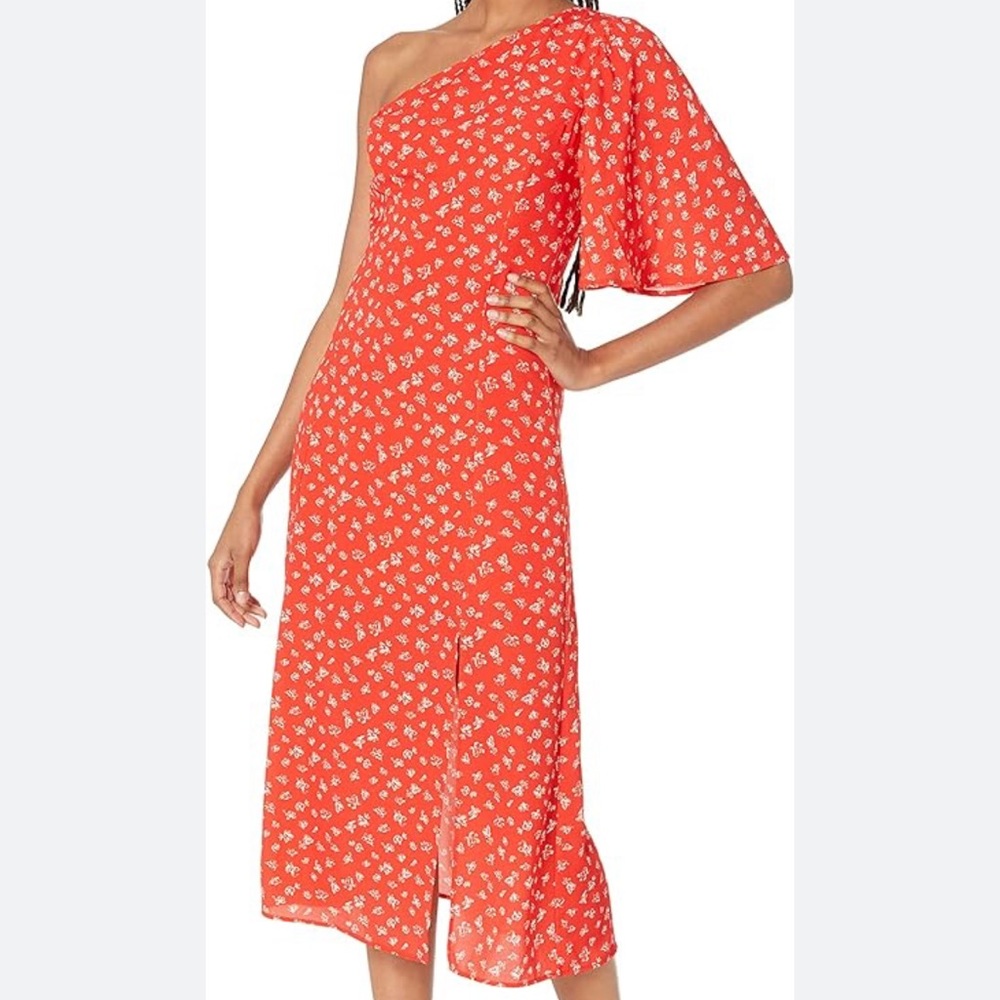 FRENCH CONNECTION one shoulder floral midi dress